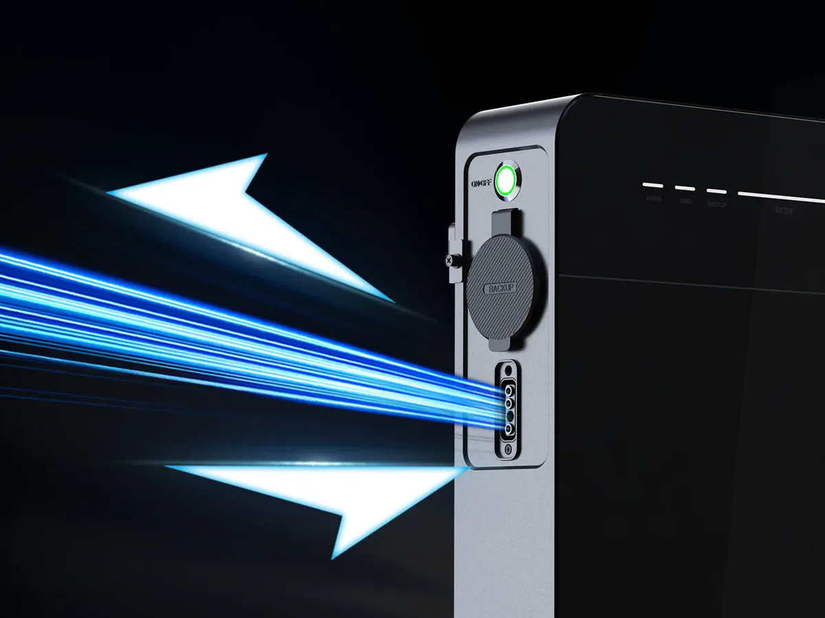 Detail Venus E Mini: backup-socket en aansluitingen