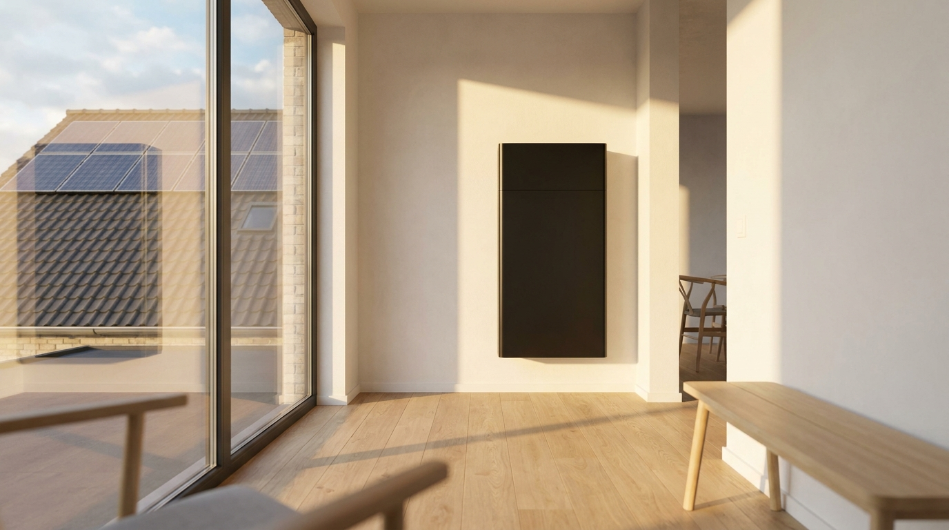 Thuisbatterij in een moderne woning met zonnepanelen