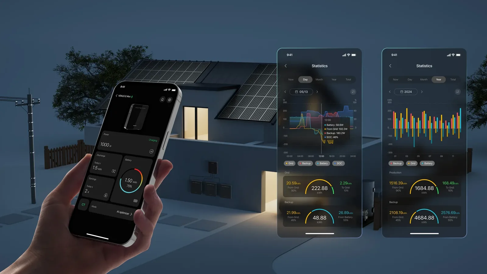 Marstek Venus E thuisbatterij 5,12 kWh instellen via de Marstek-app in de woonkamer