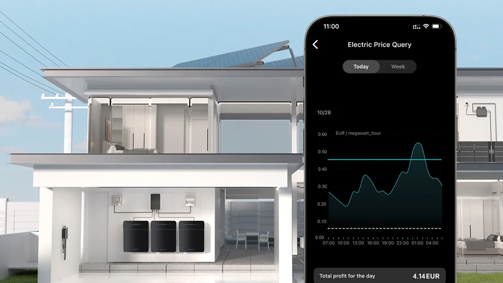 Marstek Venus E thuisbatterij 5,12 kWh in de woonkamer, laadt op bij lage uurprijzen van EnergyZero